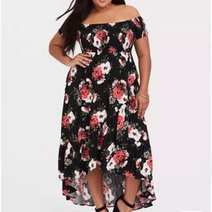 Torrid Maxi Challis Off-Shoulder Dress Black Floral Plus Size 3X
